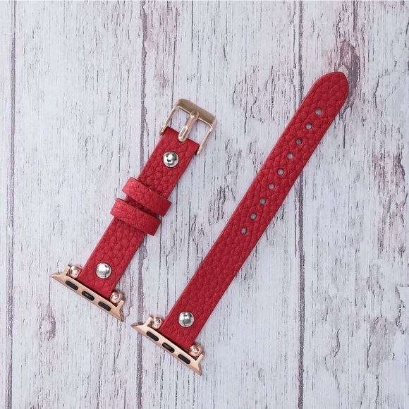 Premium Leather Apple Watch Band Straps Red - Picture 2 of 13